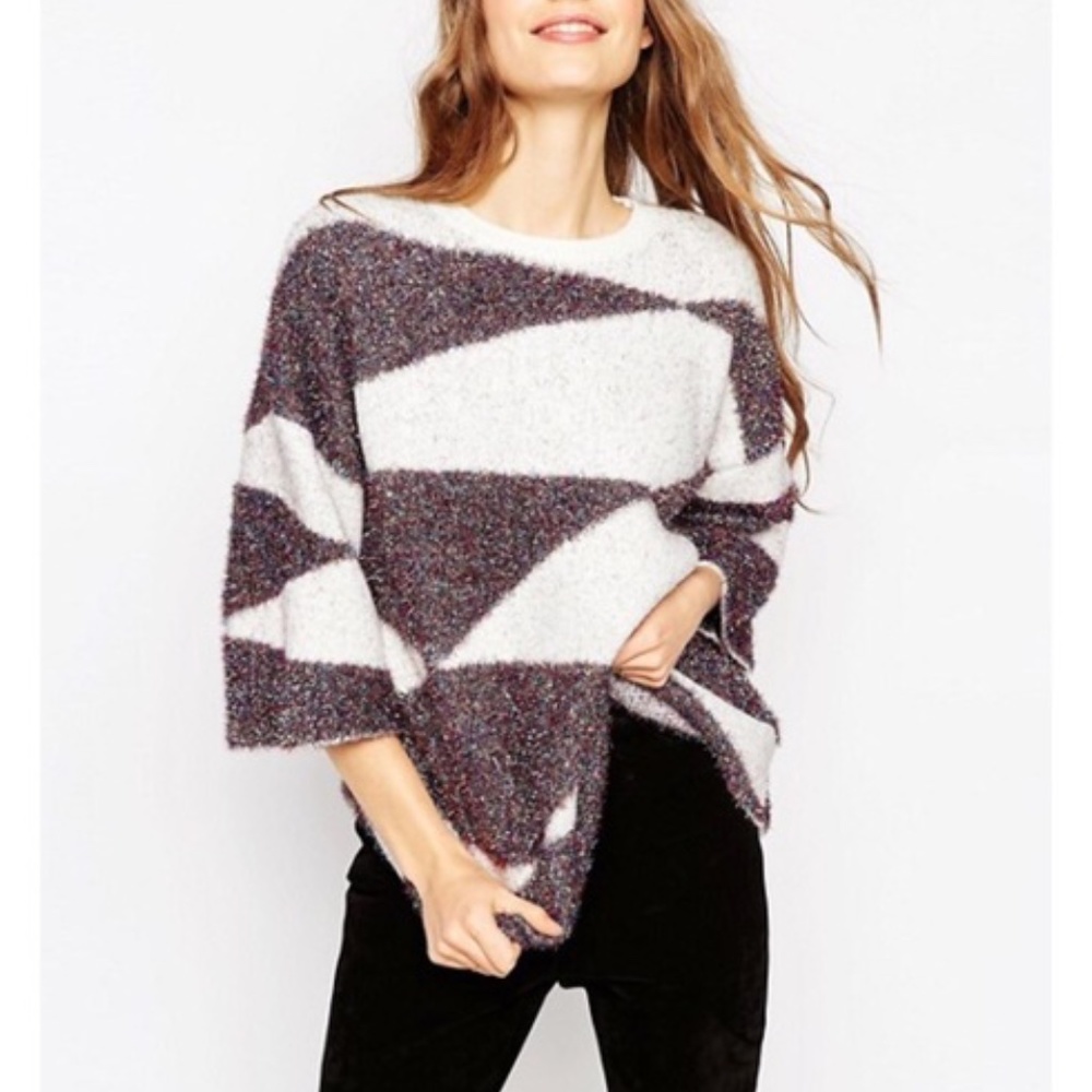 Anthropologie MOTH Sparkling Glitter Geo Sweater XL
